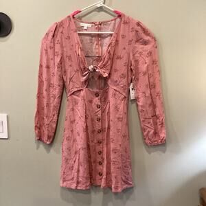 Society + Stitch Women Pink Floral Patterned Keyhole Casual Dress S Brand New